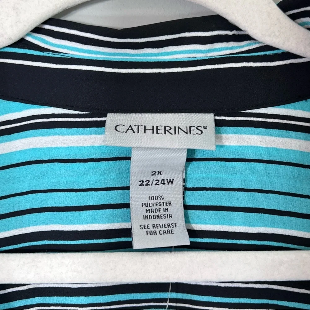 Catherines plus size 2x xxl 22 24 striped green teal black chiffon tunic button